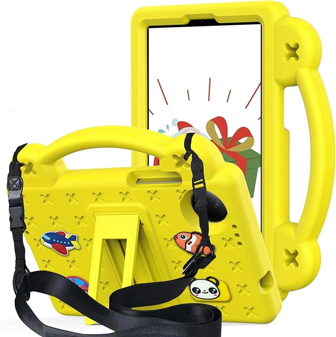 AKABEILA Compatible with Xiaomi Redmi Pad SE 8.7 4G 2024 Tablet Case, Lightweight Shockproof Protective Case with Shoulder Strap & Stand Handle & Pen Tray Yellow
