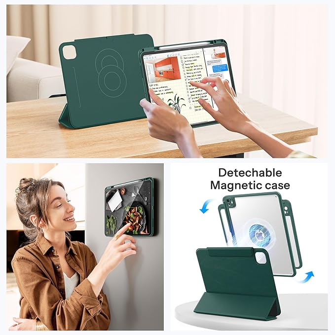 SPARIN Case for iPad Pro 13 inch 2025/2024-M4 M5 with Pencil Holder, Detachable Magnetic Hybrid Protective Case, Portrait/Landscape Stand, Auto Wake/Sleep -Forest Green