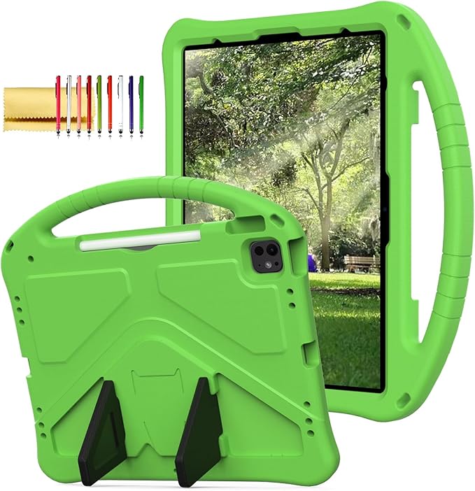 Dteck for iPad Air 13 Inch M2 2024/iPad Pro 13 inch 2024 M4 Kids Case/iPad Pro 12.9 Cover 6th/5th/4th/3rd Gen 2022/2021/2020/2018 with Pencil Holder Handle Stand EVA Protective Girl Boy Case,Green
