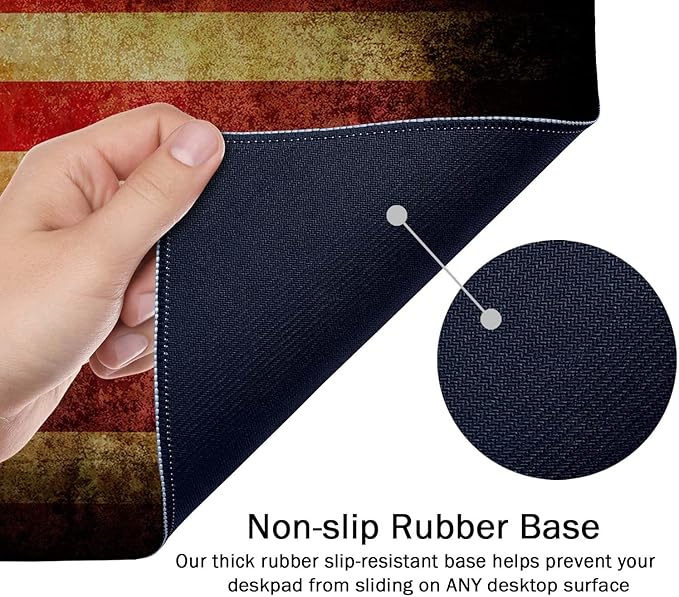 SSOIU Extended Gaming Mouse Pad - Non-Slip Water-Resistant Rubber Base Computer Keyboard Mouse Mat, 35.5x15.7-inch XX-Large Desk Mat, Ideal Partner for Work & Game, American Bald Eagle on Grunge Flag