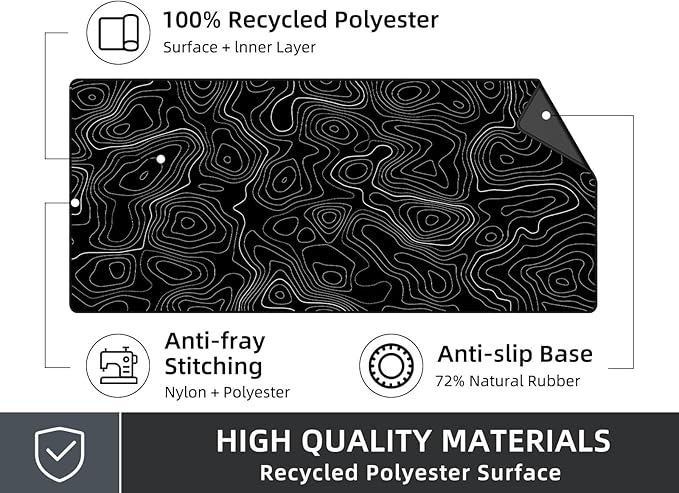 Rinaze Extra Large Gaming Mouse Pad with Black Topographic, XXL Mousepad, Big Mouse Mat Desk Pad, Non Slip Keyboard Pad for Gaming Computer Laptop PC Office Desk Accessories