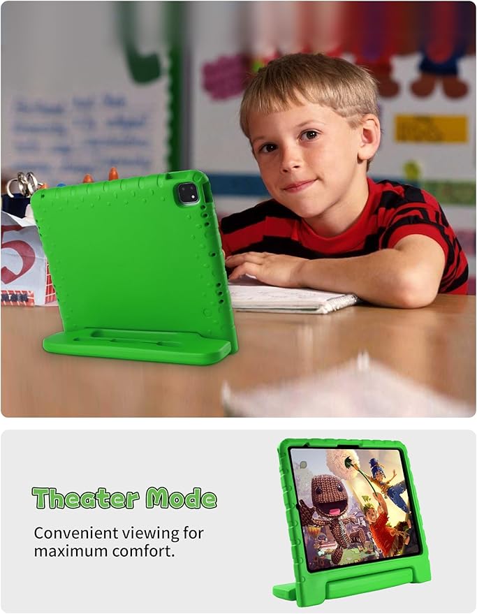 for iPad Pro 13 inch Case 2024 with Pencil Holder and Anti-Slip Hand Stand, Super Protection Rugged EVA Shockproof Kids Cover Compatible with iPad Pro 13-inch (M4)-Green