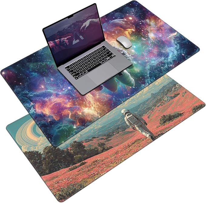 AQQA Dual-Sided Mouse Pad, Large Astronaut Desk Mat, XL Galaxy Gaming Keyboard Mat, Waterproof Big Extended Desk Protector for Home Office, 31.5”x15.7”