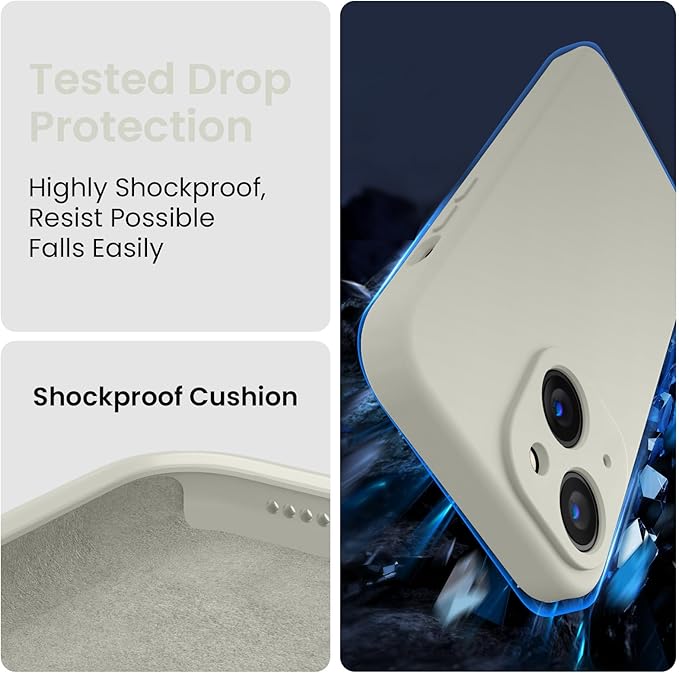 FireNova Designed for iPhone 14 Case, Silicone Upgraded [Camera Protection] Phone Case with [2 Screen Protectors], Soft Anti-Scratch Microfiber Lining Inside, 6.1 inch, Stone