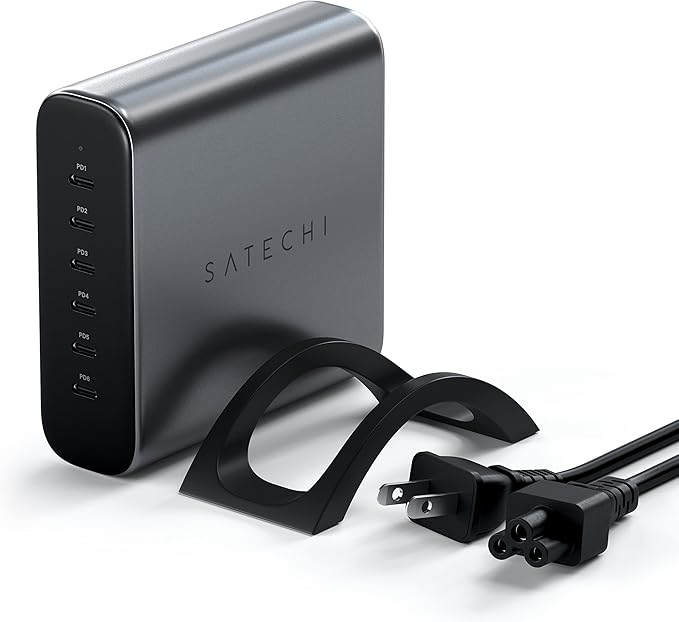Satechi 200W 6-Port GaN Charging Station, 2 140W USB-C and 4 USB-C, Fast Charging Travel Charger for Multiple Devices, for MacBook Air/Pro/Neo, iPad Air/Pro, iPhone 17, Thunderbolt Devices