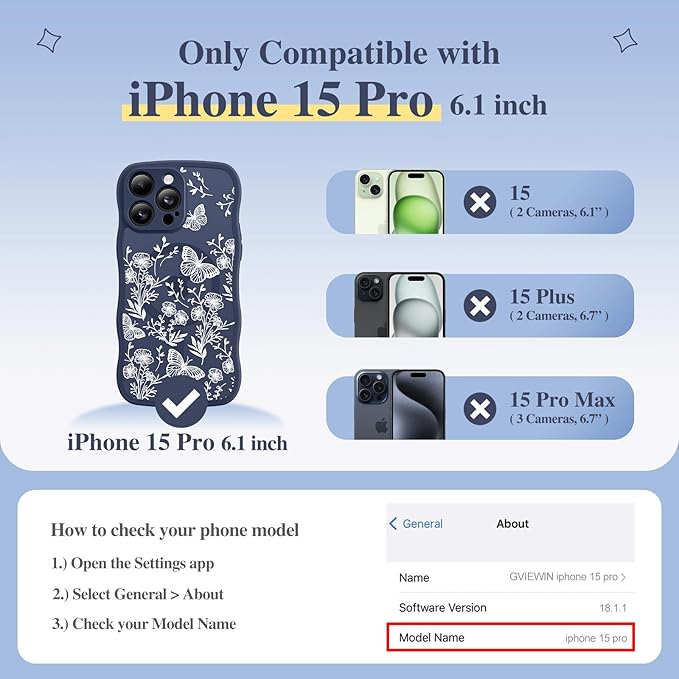 GVIEWIN for iPhone 15 Pro Case Compatible with MagSafe [Curly Wave Edge][Full Camera Protection] Floral Translucent Shockproof Magnetic Women Phone Case for iPhone 15 Pro 6.1'', Tuberose/Blue