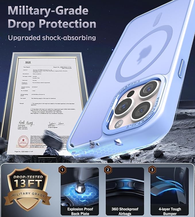 Newfuture Upgraded Magnetic for iPhone 15 Pro Max Case [Compatible with Magsafe] [Mil-Grade Protection], Pocket-Friendly, Slim Translucent Phone Case Cover for iPhone 15 Pro Max 6.7", Blue