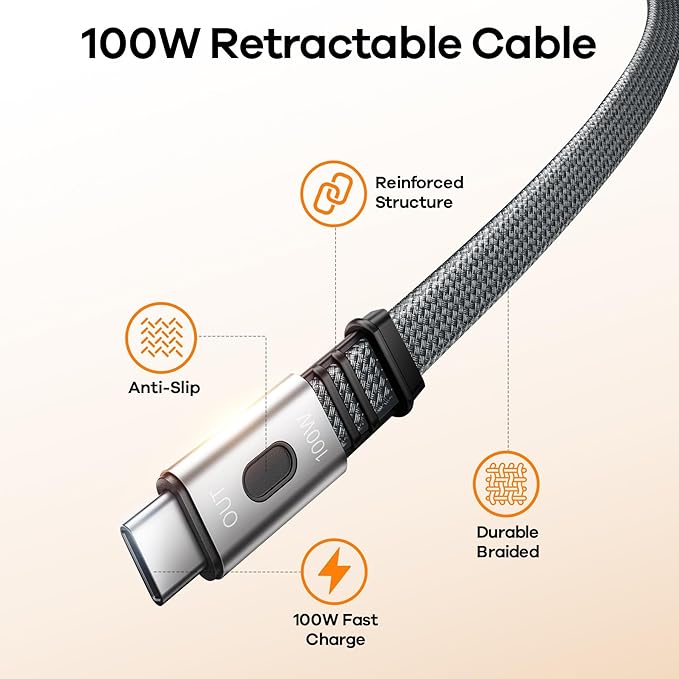 REWONDER 100W Power Bank Fast Charging 20000mAh with Built-in Retractable USB-C Cable, Portable Charger for MacBook Laptop, iPhone 17/16 Series, Samsung, TSA Approved for Air Travel