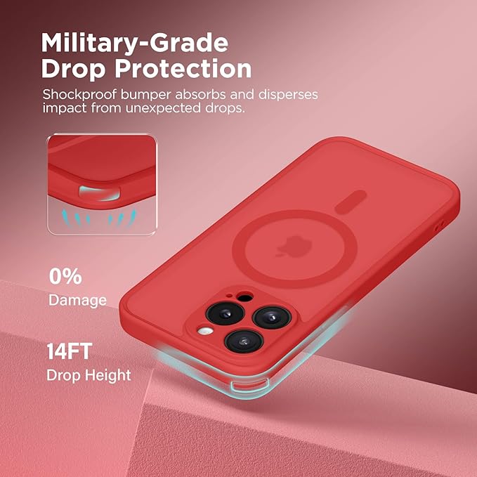 CAPRRO Magnetic for iPhone 13 Pro Max Case, [Compatible with MagSafe] [Full Camera Protection] Shockproof Protective Slim Translucent Matte Phone Case for iPhone 13 Pro Max 6.7'', Watermelon Red