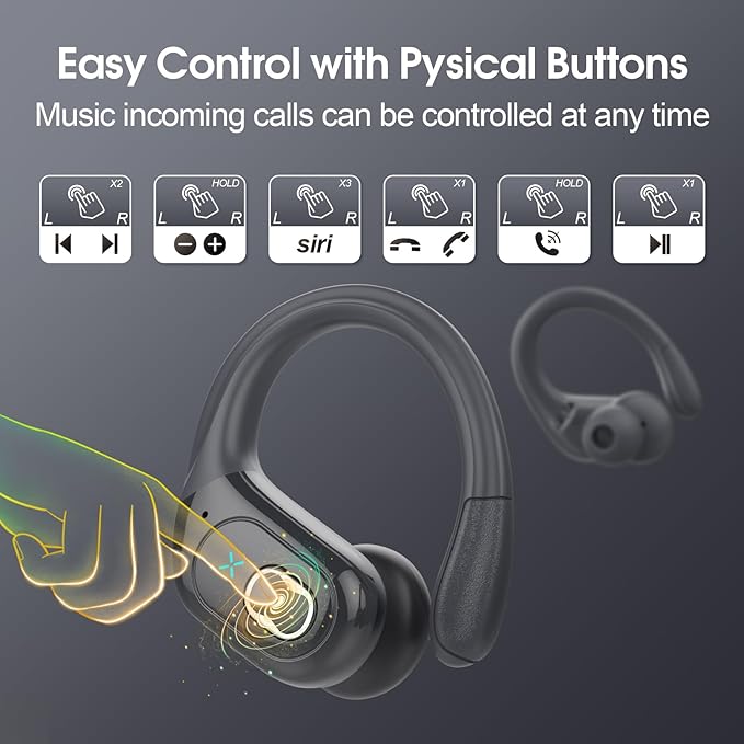 Wireless Earbuds 75hrs Bluetooth 5.4 Headphone Sport, 2026 Bluetooth Earbuds Stereo Deep Bass Over Ear Bud with Earhooks, ENC Noise Cancelling Mic, IPX7 Waterproof Earphone for Gym/Workout, Iron Gray