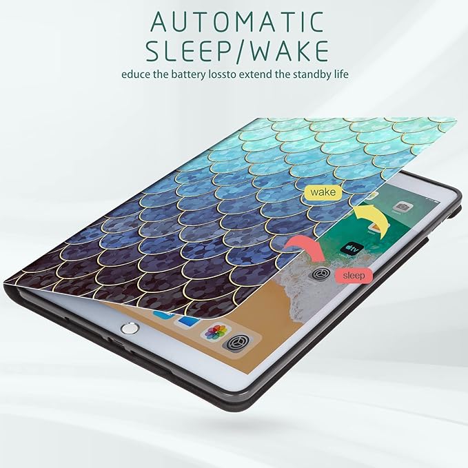for iPad 9th Generation case, for iPad 7th Generation Case, for iPad 8th Generation Case, Casefor iPad 9th/8th/7th Gen 10.2 Inch Protective Multi-Angle Adjustable Stand View Auto Wake Sleep, Mermaid