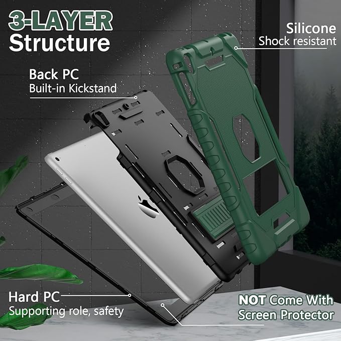 ZoneFoker 9.7" Case for iPad 6th/5th Generation 2018/2017, for iPad Air 2 / Air 1st / Pro 9.7, Heavy Duty Shockproof Protective 9.7 Inch Cover with Built-in Stand for i Pad 6 5 Gen(Deep Green)