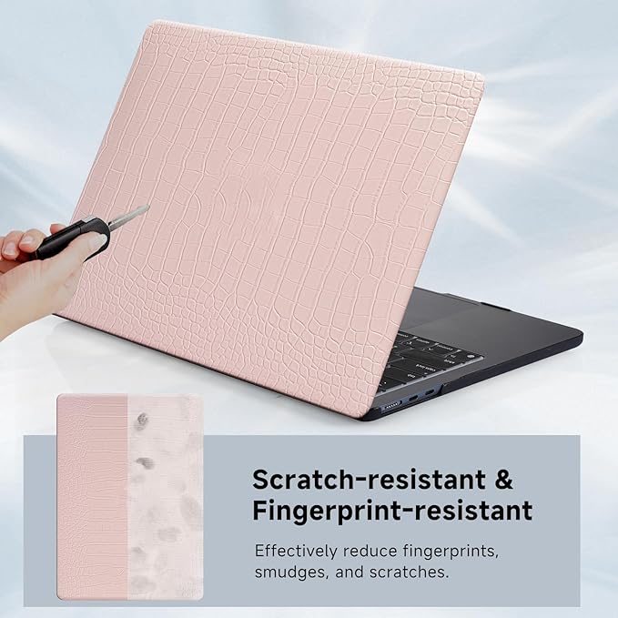 Funut for Crocodile MacBook Air 15 Inch Case M5 M4 M3 M2 2026 2025-2023 A3448 A3241 A3114 A2941, Elegant Luxury Crocodile Leather Plastic Hard Shell Case & Keyboard Cover, Pink