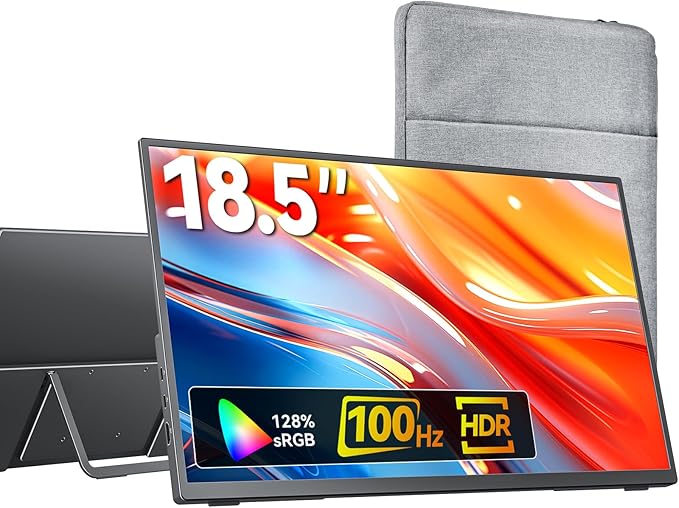 kksmart Portable Monitor for Laptop MacBook Surface PC Xbox PS5, Travel Monitor Second Screen for Laptop, HDMI USB-C VESA Compatible Built-in Speaker, 18.5