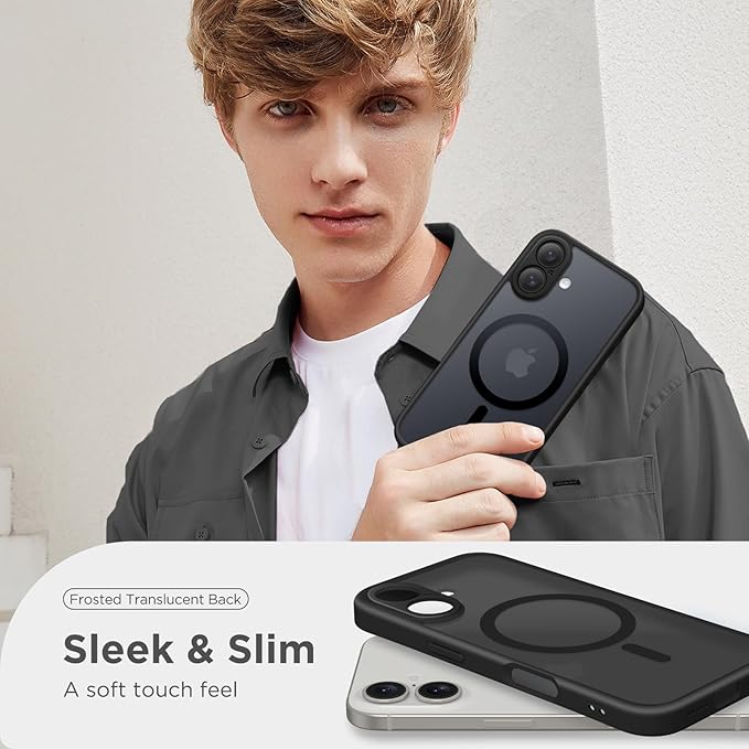 CAPRARO Magnetic Compatible with iPhone 16 Case, Upgraded [Full Camera Protection] [Compatible with MagSafe] Protective Translucent Matte Women Girl Phone Case Cover, Black