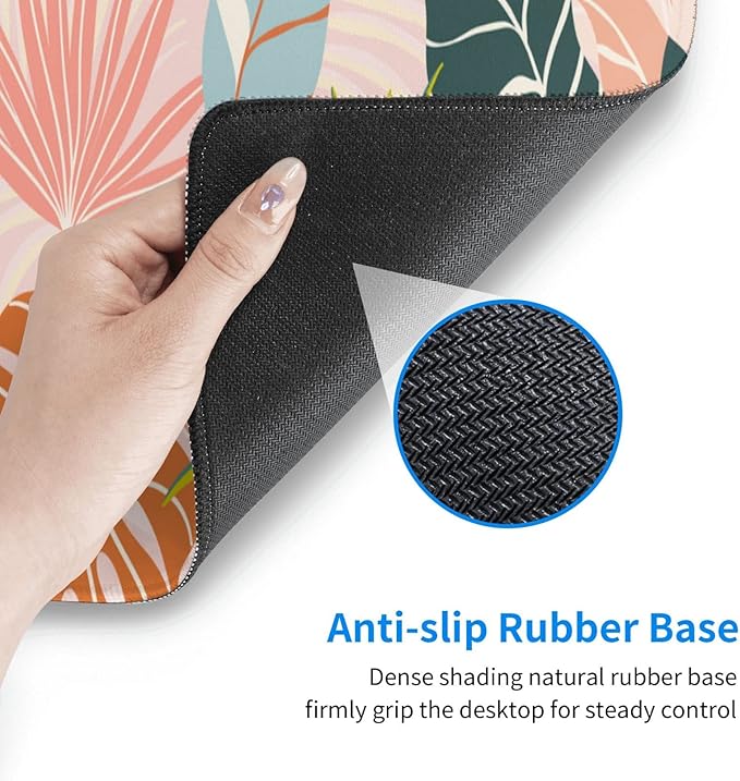 Large Gaming Mousepad, Cute Tropical Leaves with Boho Style XL Mouse Pads for Desk, Big Long Non-Slip Base Floral Extended Desk Pad for Keyboard and Mouse Gifts for Women Office Decor, 31.5*11.8 Inch