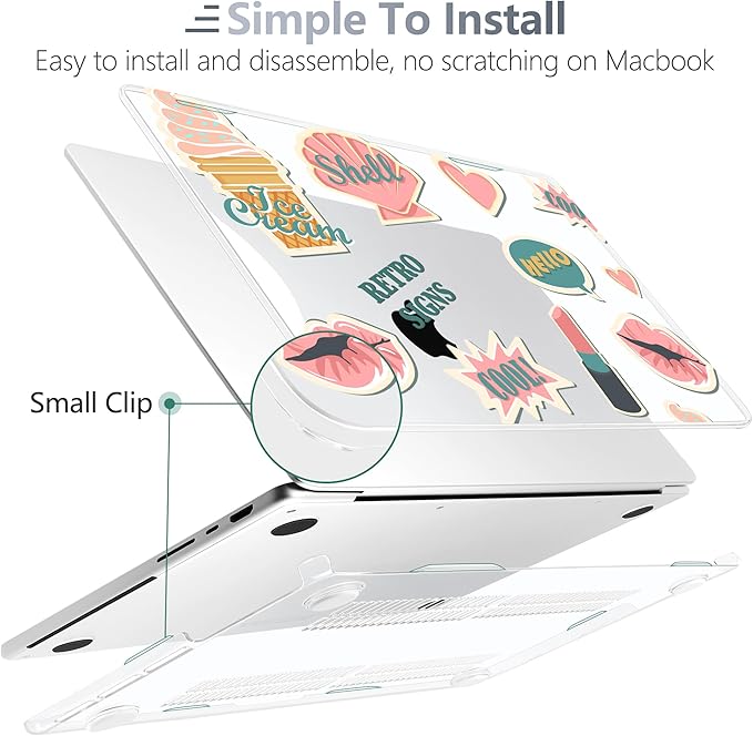 Batianda Case for New MacBook Pro 14 Inch M5 (2025 2026) & 2024 2023 Release [Model A3434 / A3112] - Ultra Slim 1.2mm Glossy Hard Shell Protective Skin Keyboard Cover 4-in-1 Bundle, Retro Stickers