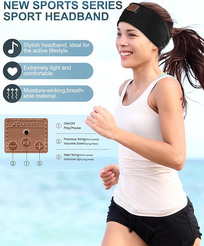 2-Pack Sleeping Headphones, Headband Headphones with Ultra-Thin HD Stereo Speaker, Bluetooth Headband for Sports, Workouts, Insomnia, Yoga, Air Travel, Meditation - Black&Pattern Red