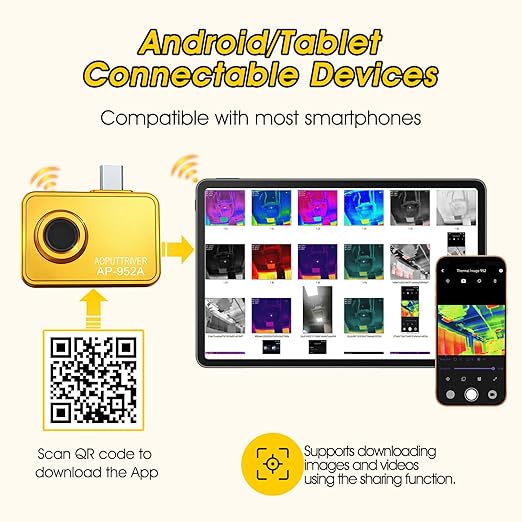 Mini Thermal Imaging Camera,256x192 Thermal Camera for Android,3.2mm Lens Small Thermal Imager for Smartphone -4°F~1022°F TEM Range Measure Home Inspection,Automotive