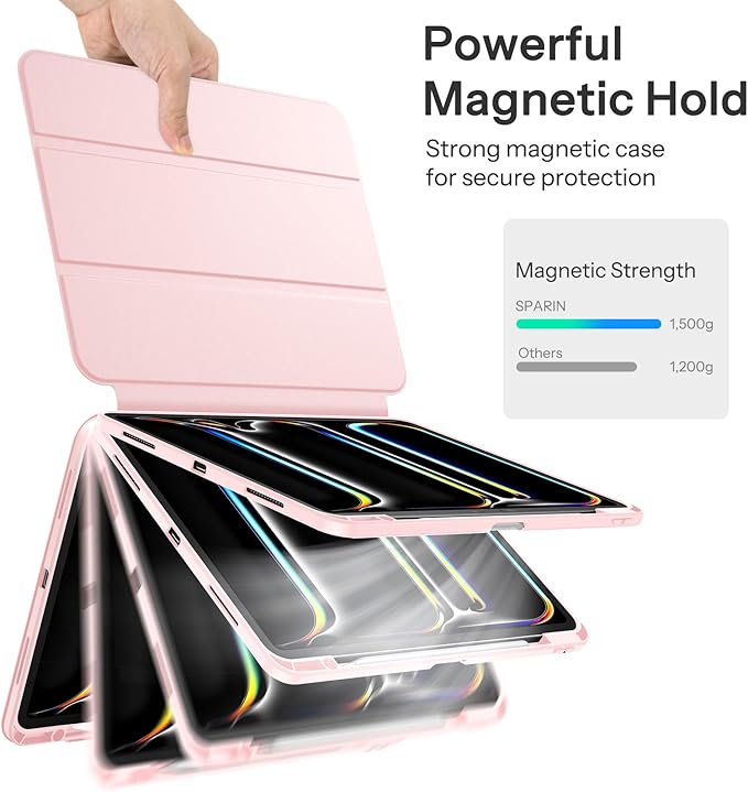 SPARIN Case for iPad Pro 13 inch 2025/2024-M4 M5 with Pencil Holder, Detachable Magnetic Hybrid Protective Cover, Portrait/Landscape Stand, Durable Protection, Auto Wake/Sleep -Pink