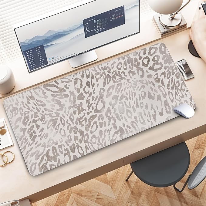 Leopard Gaming Mouse Pad Large, Large Mouse Pad for Desk, Extended Desk Mousepad with Non-Slip Rubber Base Stitched Edge Keyboard Mat for Gaming Home Office, 35.4" x 15.7"