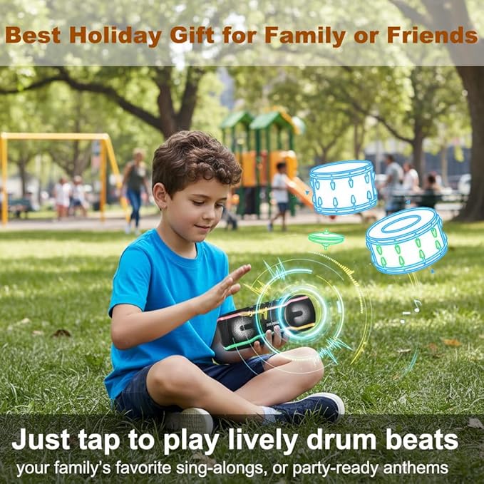 Bluetooth Shower Speaker, IPX7 Waterproof Wireless Speaker with 24H Playtime, Beat Pads, RGB Lights, TWS Pairing, Durable Design, Perfect for Travel, Beach, and Gifts - Black
