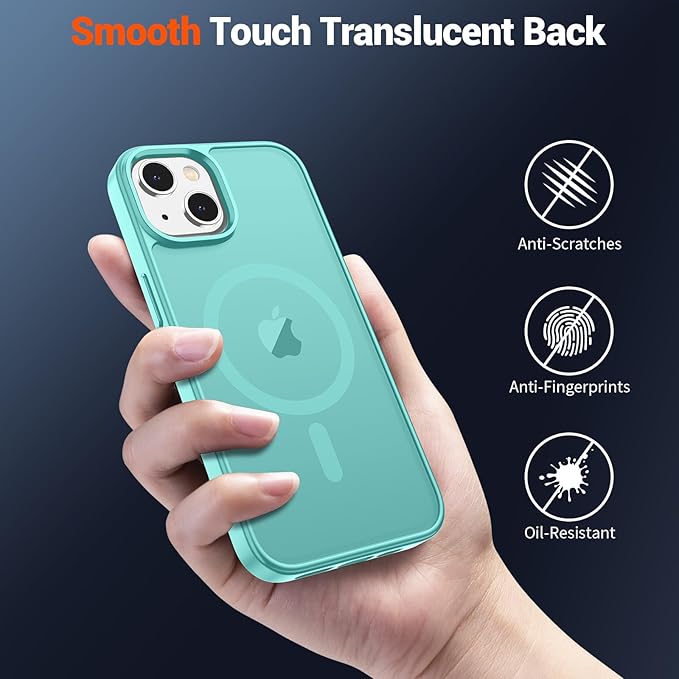 SUPFINE Magnetic for iPhone 15 Plus Case & iPhone 14 Plus Case(Compatible with MagSafe)(Military Grade Drop Protection) Slim Translucent Shockproof with Anti-Fingerprint Phone Case,Blue Green