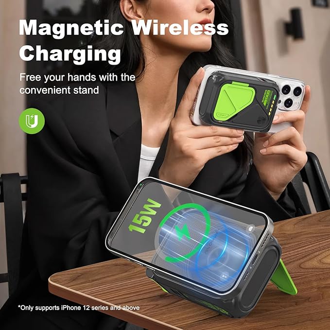 SEANCHEER P05 Portable Charger, Magnetic Power Bank, Small Wireless PowerBank,Emergency Battery Pack 10000mAh Travel Essentials Fast Charging with Built in Cable, Wall Plug for iPhone,Samsung,Andriod