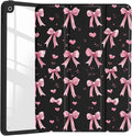 JOYLAND Cartoon Pink Bowknot Case for iPad Pro 11-inch (M4) 2024 5th Generation,Clear Acrylic Hard Back Black Case with Pencil Holder Trifold Stand Tablet Cover (Model Number:A2836/A2837/A3006)
