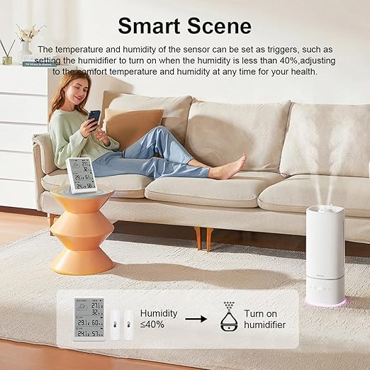 SENCKIT WiFi Hygrometer Thermometer, Digital Indoor Temperature Humidity Monitor with 1 Base Station + 3 Sensors, Smart Remote Monitor with App Alerts, Data Storage & Export, Compatible with Alexa