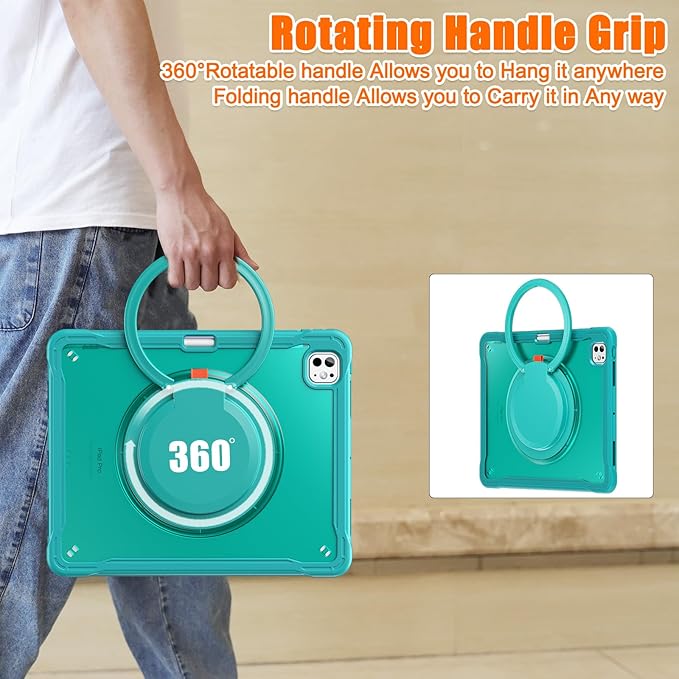 Batianda for iPad Pro 11 inch Case 2025 M5 2024 M4 Chip Lightweight Dual-Layer Protective Tablet Cover, Durable Shock-Absorbing Corners with 360° Rotating Kickstand Ring Built-in Pen Slot, Blue