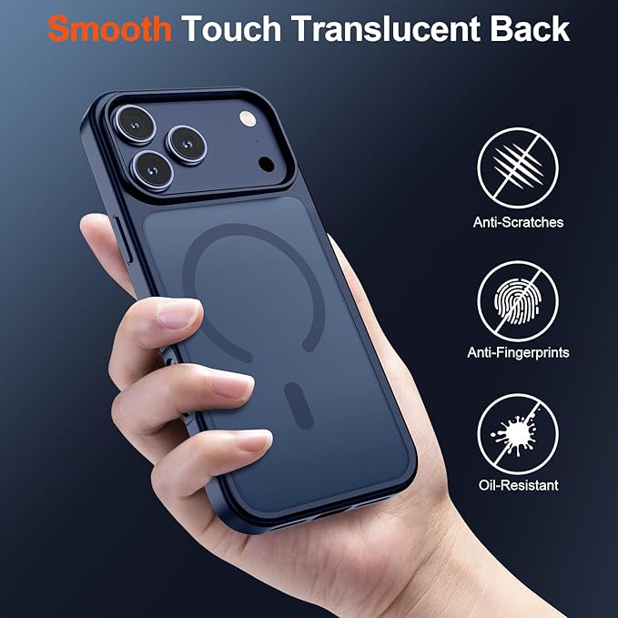 SUPFINE Magnetic for iPhone 17 Pro Max Case (Compatible with MagSafe)(Military Grade Drop Protection) Translucent Matte Shockproof with Anti-Fingerprint Phone Cover,Dark Blue