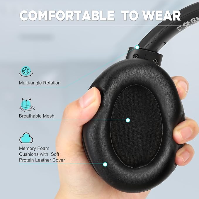 TUINYO Bluetooth Headphones Wireless, Over Ear Stereo Wireless Headset 40H Playtime with deep bass, Soft Memory-Protein Earmuffs, Built-in Mic Wired Mode PC/Cell Phones/TV- Rose Gold