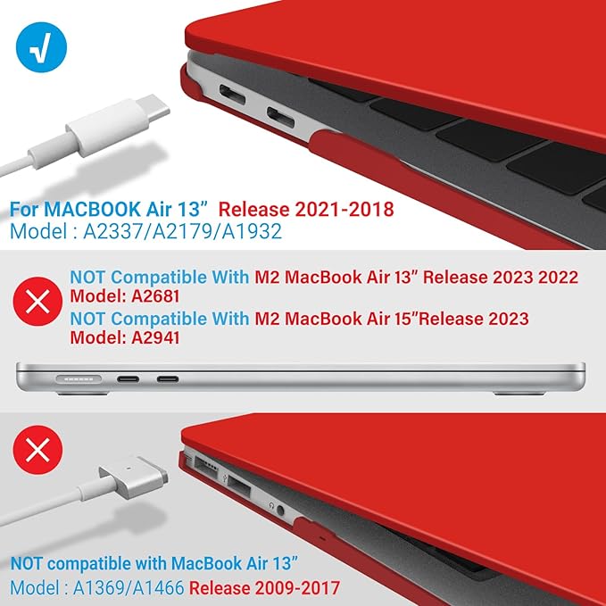 IBENZER Compatible with New MacBook Air 13 inch Case 2022 2021 2020 M1 A2337 A2179 A1932, Plastic Hard Shell Case with Keyboard Cover for Mac Retina Display with Touch ID, Red, MMA-T13RD+1A