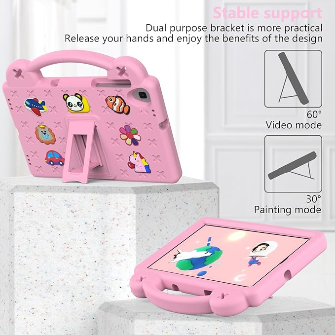 AKABEILA Compatible with Samsung Galaxy Tab A 10.1(2019)/Lenovo Tab M10 HD 2nd Gen/Tab K10/M10 Plus 10.3 inch Tablet Case, Kids Case with Shoulder Strap & Stand Handle Pink