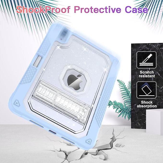 ZoneFoker Case for iPad mini A17 Pro, for iPad mini 7th/6th Generation Case 8.3 inch 2024/2021 with Pencil Holder/Stand, Slim Cover for i Pad Mini 7/6 (Clear Glitter/SkyBlue)