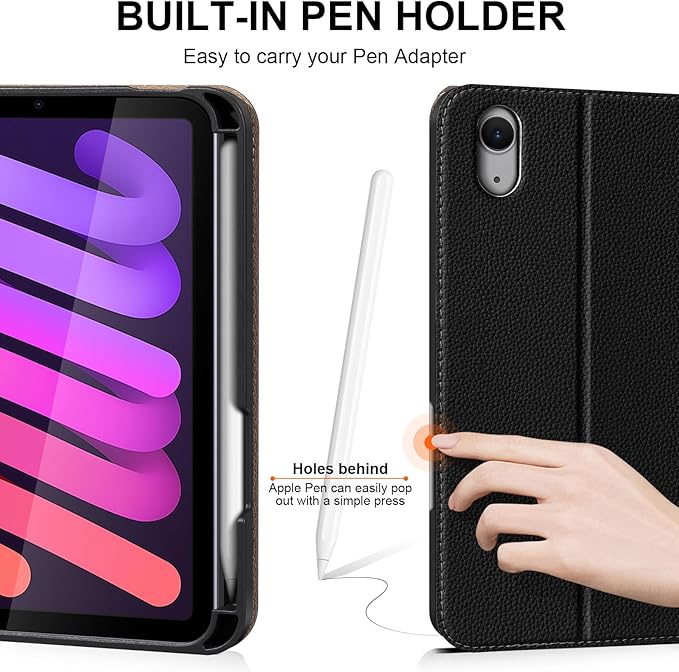 for iPad mini 7 (A17 Pro) 2024 iPad mini 6th Generation 2021 with Pencil Holder,Smart Leather Cover with Buckle, Protective, Auto Wake/Sleep, Adjustable Stand, Multiple View Angles, Black