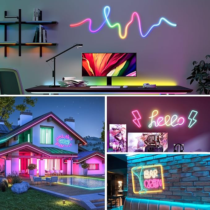 BTF-LIGHTING 9.8FT WS2811 WS2812B IC RGB DC5V 360 Degree Round Reticulate Pattern Chasing Color Neon LED Strip Flexible Nylon Silicone IP67 Waterproof Dream Color Rope Light(No Adapter or Controller)