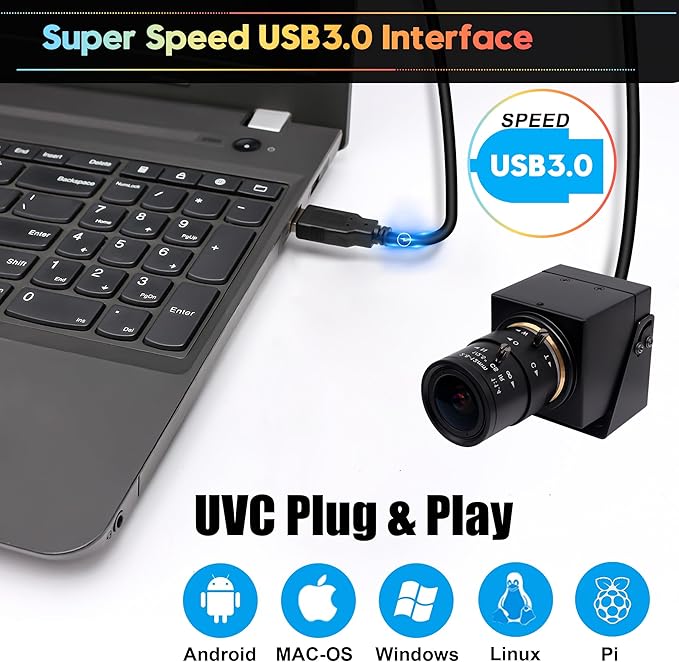 SVPRO 4K 60fps USB Camera with 2.8-12mm Manual Zoom Lens, HDMI/USB3.0 Dual Output, H.264/MJPEG, 4X Optical Zoom Webcam for PC, Mac, Raspberry Pi, Live Streaming, Video Conferencing, TV Monitor