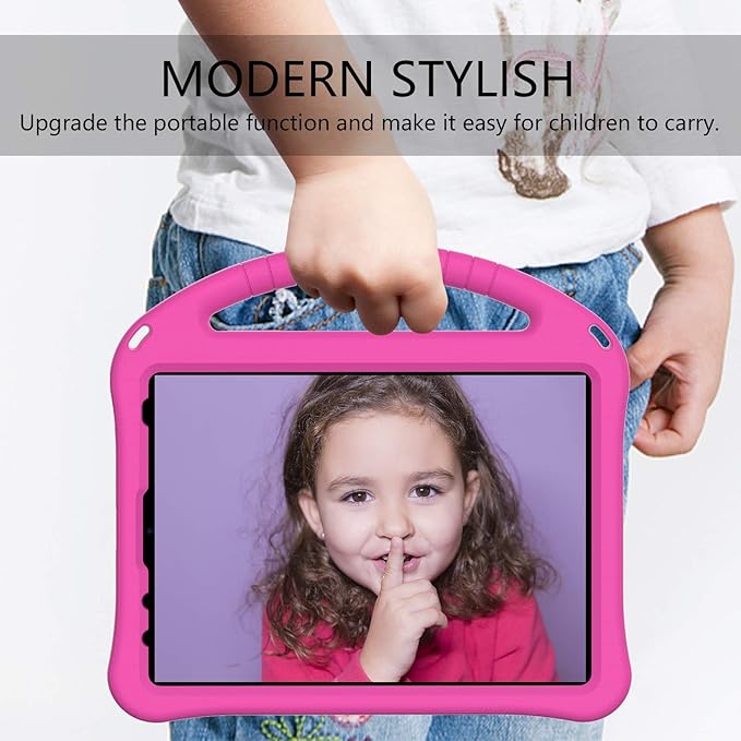Kids Case for iPad Pro 11" 2022/2021/2020/2018, iPad Air 5th/4th Generation Case with Pencil Holder, Techcircle Lightweight Shockproof EVA Foam Handle Stand Anti-Slip Grip Rugged Case, Rose