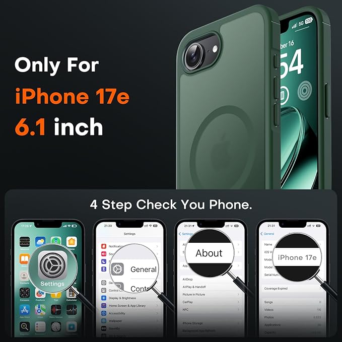 TOCOL for iPhone 17e Case, Compatible with Magsafe, Military Drop Protection, Slim Translucent Matte Shockproof for iPhone 17 e Case 6.1 inch (Alpine Green)