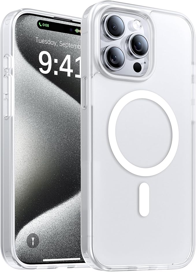 Magnetic for iPhone 15 Pro Max Case[Compatible with MagSafe][Military-Grade Drop Protection][Anti-Yellowing]Shockproof Protective Translucent Matte Cover for iPhone 15 Pro Max Phone Case,White