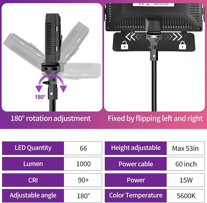 EMART LED Photography Lighting, Studio Light with 53inch Adjustable Tripod Stand and 9 Color Filters, 4 PCS Baffles, for Video Recording, Game Streaming, YouTube-2 Packs