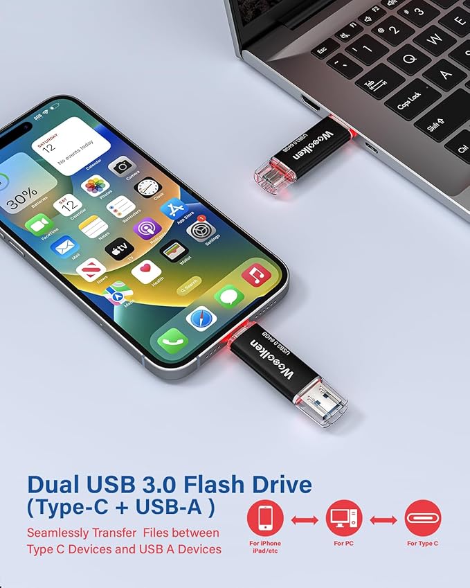 USB C Flash Drive 64GB 2 Pack, Wooolken USB 3.0 Dual Drive Type-C Thumb Drive OTG Memory Stick Compatible with iPhone 16/15, Android Smartphone/Tablets/Computers