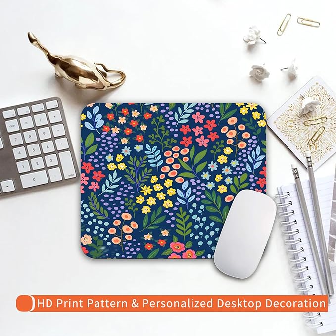 Square Mouse Pad Flowers,Personalized Premium-Textured Custom Mouse Mat Design,Washable Mousepad Lycra Cloth,Non-Slip Rubber Base Computer Mouse Pads for Wireless Mouse