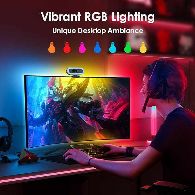 saylas 2K Webcam with Lights, HD Webcam for PC, 2K@60FPS Web cam with Microphone, 65° FOV, Autofocus, Noise Cancellation, Privacy Cover, Web Camera for Computer/Laptop, USB Streaming Computer Camera