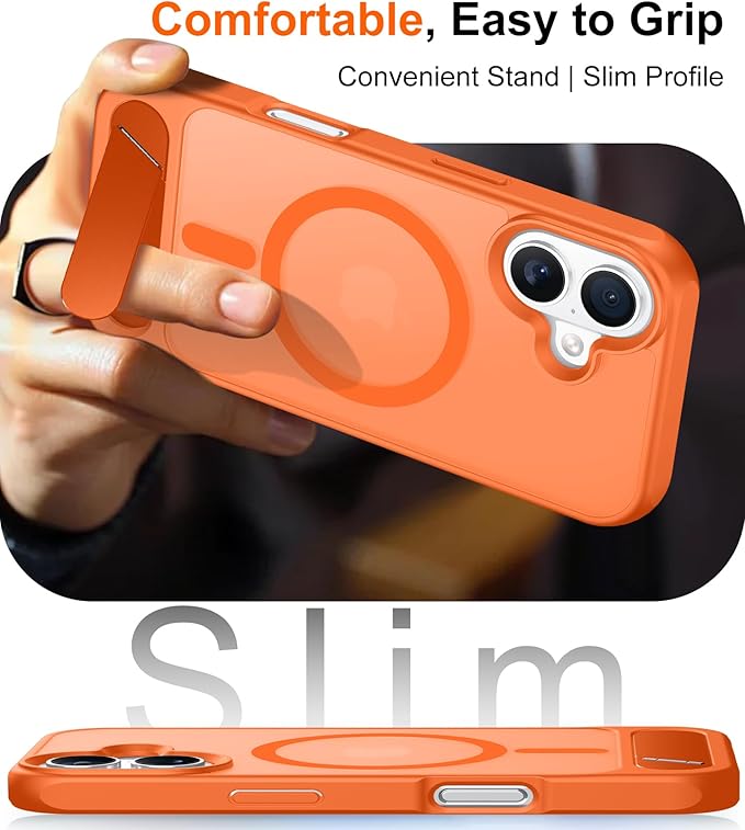 Magnetic Compatible with iPhone 16 Case, [Built-in Invisible Kickstand][Compatible with MagSafe][Military Grade Shockproof] Slim Translucent Matte Phone Case for iPhone 16 6.1"
