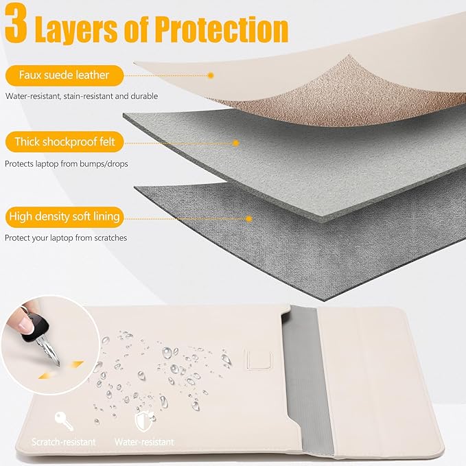 HYZUO 15-16 Inch Laptop Case Bag Sleeve with Stand Feature for MacBook Pro 16 M5/M4/M3/M2/M1 Pro/Max 2026-2019, XPS 15, MacBook Pro 15 2015-2012, Samsung Galaxy Book Flex 15, Beige