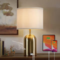 GyroVu Bedside Lamp with USB Port, Touch Control Table Lamp for Bedroom, Dimmable Modern Nightstand Lamp with Fabric Shade Gold Base for Living Room, Dorm, Home Office, LED Bulb Included