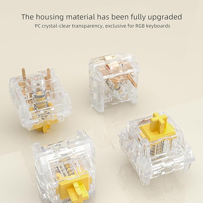 Zhouwang Crystal Yellow Switch Mechanical Keyboard Replacement,3 Pin Linear/Accurate Typing/Dustproof/RGB Transparent Gaming Keyboard Switches(72Pcs)